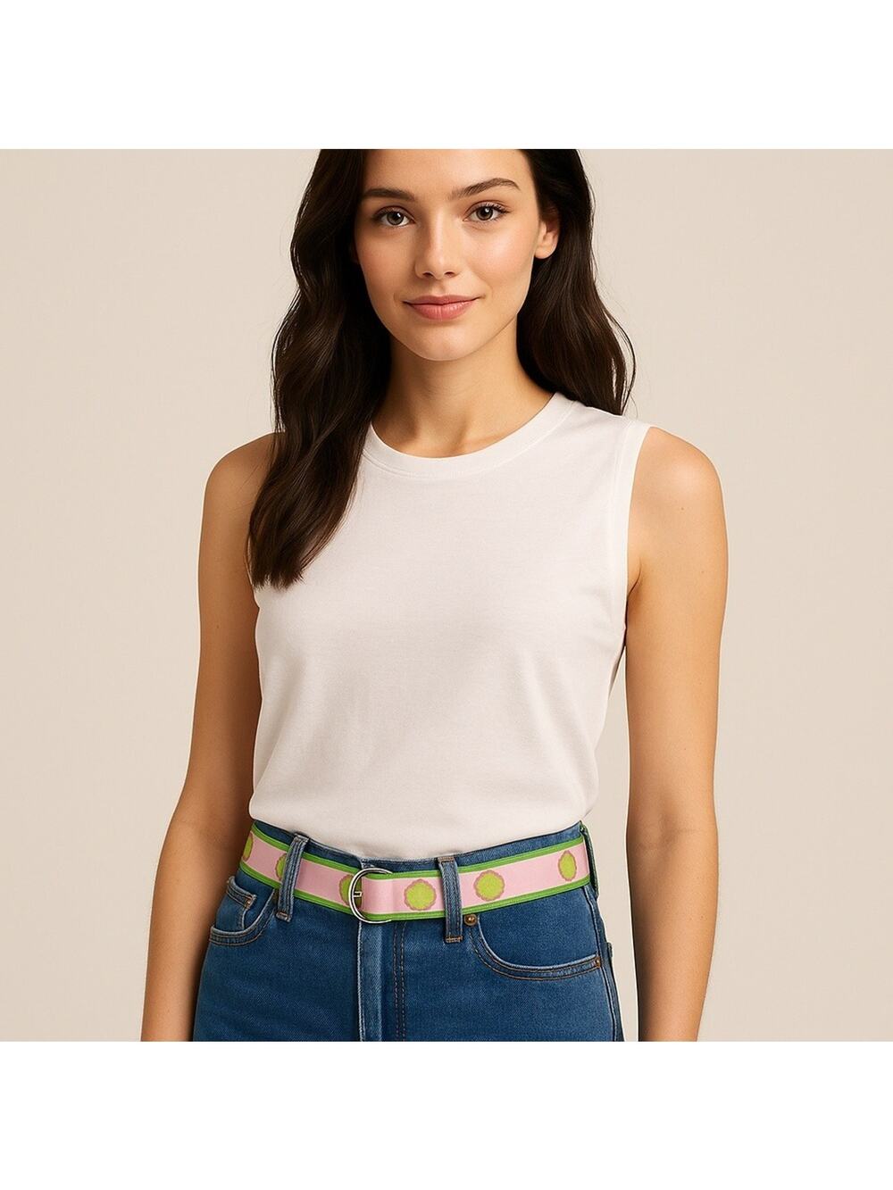Eliza B Preppy Ribbon Belt Pink Green Sand Dollar Beachy | Coastal MEDIUM 36"